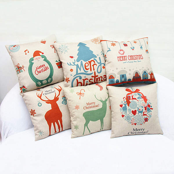 20 pieces / lot Christmas Gift Pillow Case Synthesis Of Flax Merry Christmas Small Bell Cotton Linen Throw Pillow Cases