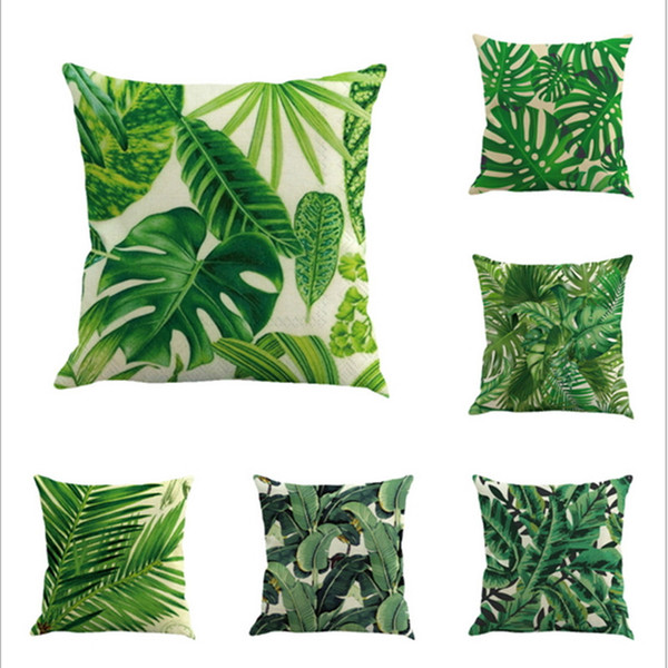 Print Cushion Cover Decoration Green Tropical Plant Tree Leaves Fresh Throw Square Pillow Case Home Hotel Usage Decorative Pillowcase
