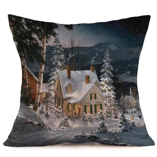 Merry Christmas Linen Pillow Case Printed Pillowcase Decorative Pillows For Sofa Seat Cushion Cover 45x45cm Decorations For Home