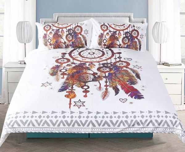 Bohemian Printed Bed Cover 3 Pcs hipster Watercolor Bedding Set Queen Size Dreamcatcher Feathers Duvet Cover