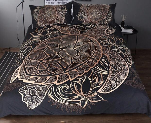 Duvet Cover Tortoise Bed Cover turtles Bedding Set Duvet Animal Golden Set King Sizes Flowers Lotus Home Textiles 3pcs Luxury