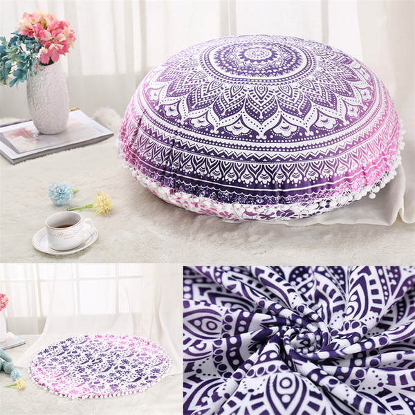 Bohemian Cushion Cover round Mandala Floor Pillow Case Cover Indian Poufs Decorative Boho Pillowcase 45cm 75cm