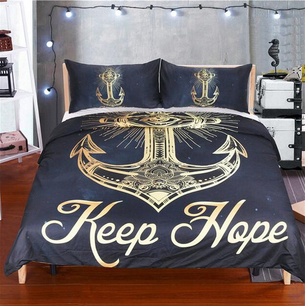 3 Pcs Golden Anchor Duvet Cover Set With Pillowcase Retro Bedding Set King Size Luxury Soft Microfiber Quilt Cover
