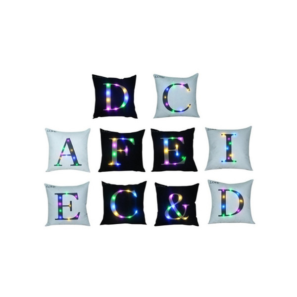 26 Letters LED Light Luminous Pillow Case Letters Pillow Cove Sofa Car Decor Cushion Home Hotel Throw Pillowcase 45*45cm