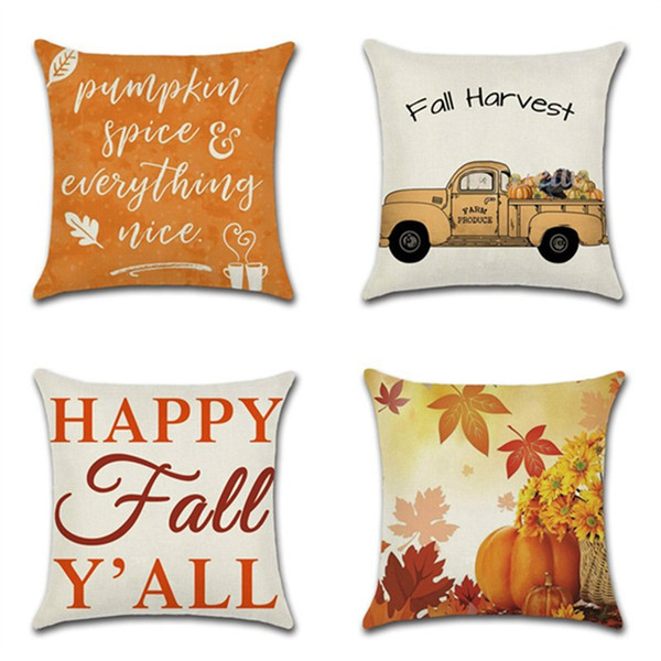 Fall Harvest Thanksgiving Decorative Pillow Covers Pumkin Car Happy Autumn Throw Cushion Cover Festival Decoration Pillow Case Wholesale