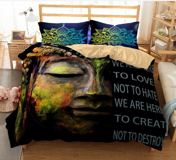 US AU Size 3pcs Luxury Bedding Set Duvet Buddha Printed Bed Cover Set King Sizes Mysterious Culture Duvet Cover Set Bedding Supplies 333