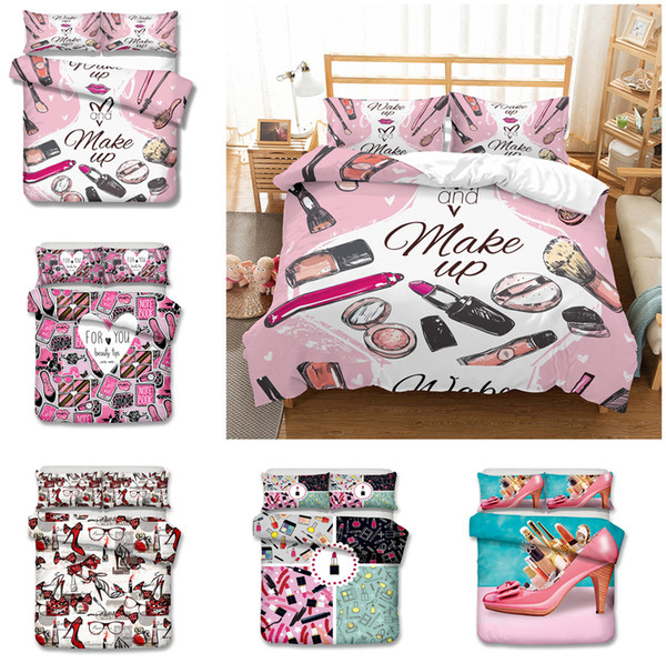 Lipstick perfume Fashion lady Design Bedding Set 2PC/3PC Duvet Cover Set Of Quilt Cover & Pillowcase Twin Full Queen King Size