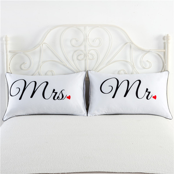 Fancy Pattern Mr Mrs White Couples Pillowcase Superior Polycotton Digital Printing Pillow Case For Wedding Valentine's Gift