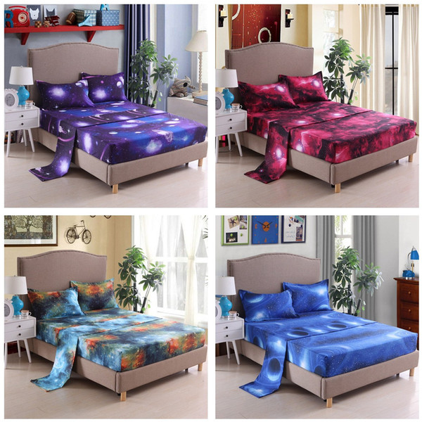 3D Galaxy Starry Sky Sheet Sets 3PC/4PC Flat Sheet Fitted Sheet Pillowcase Comfy Bedding Twin/Full/Queen/ King