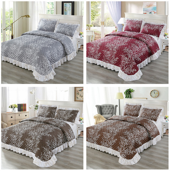 Branch Design 3PC Quilt Set Bedspread Coverlet Pillow Sham Summer Duvet Queen/King Size 230*250CM