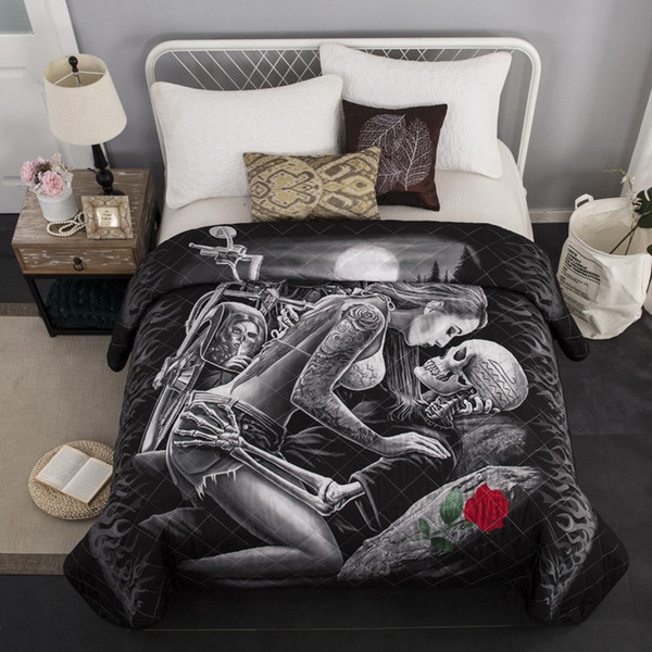 3D Skull Rider Beauty Bedding Quilt Queen Size Bed Coverlet Quilted Bedspread Blanket Throw Factory Price