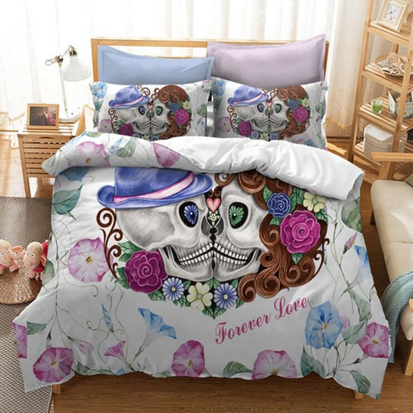 Forever Love Skull Design Bedding Set 3PC Duvet Cover Set Of Quilt Cover & Pillowcase US AU UK Sizes