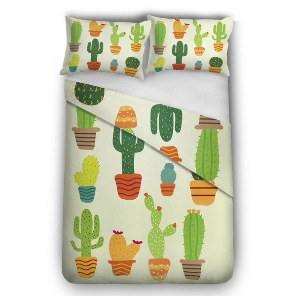 3D CACTUS Green Leaves Printed Bedding Set 3PC Duvet Cover Set Of Quilt Cover Pillowcase Twin Size Fashion Beddings