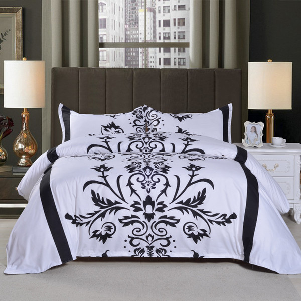 Black and white flowers Style Duvet Cover Set 3PC Quilt Cover Pillowcase Queen 3 colors