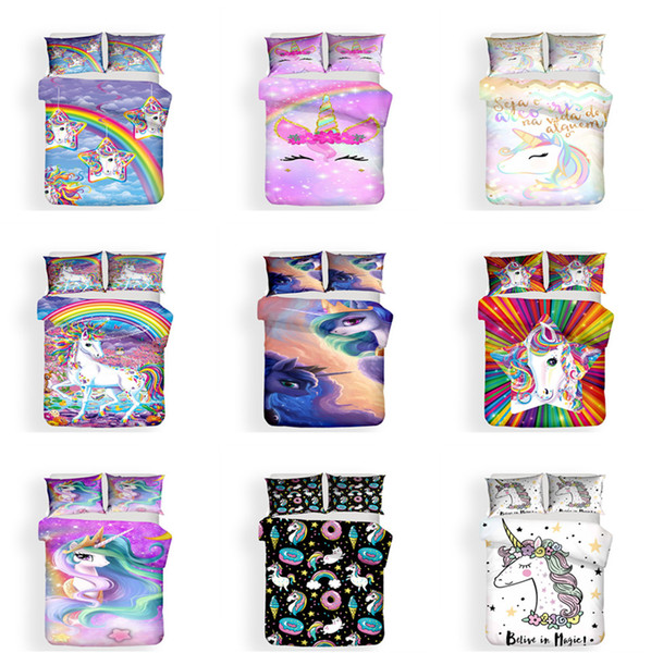 Cartoon Rainbow Unicorn Design Bedding Set 2PC/3PC Duvet Cover Set Of Quilt Cover & Pillowcase US/UK/AU Size