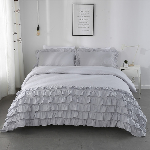 Ruffle Pleated Hem Bedding Set 3PC Luxur Design Queen King Hotel and Wedding bedding