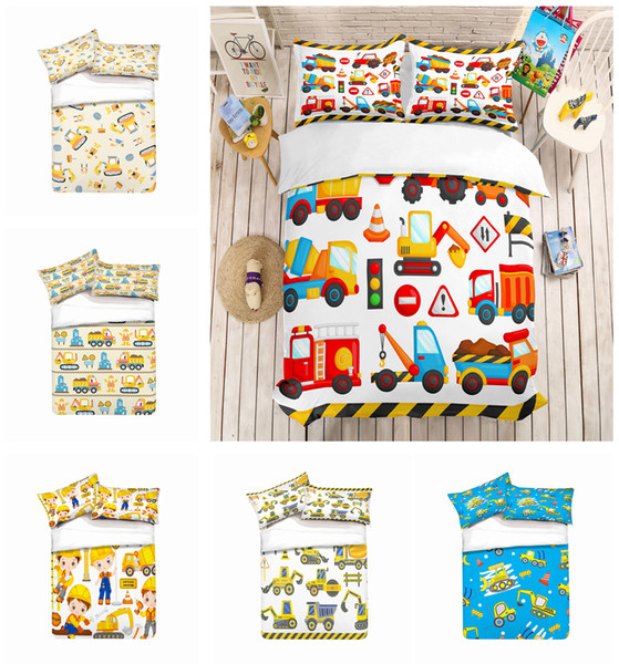 Cartoon Building Construction Design Bedding Set 2PC/3PC Duvet Cover Set Of Quilt Cover & Pillowcase Twin Full Queen King Size