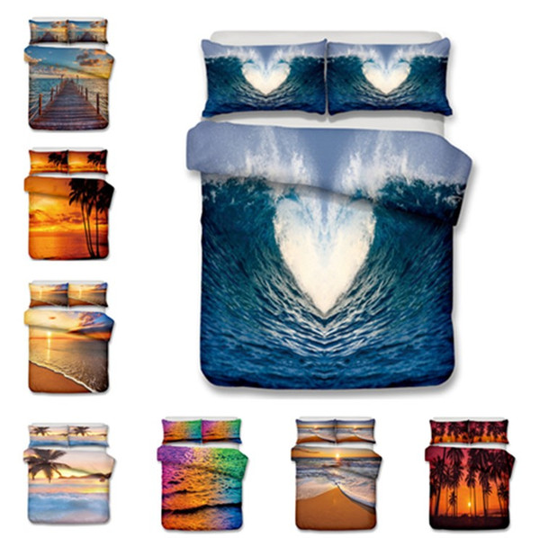 Sea Side and Sunset Design Bedding Set 2PC/3PC Cosmetics Duvet Cover Set Of Quilt Cover & Pillowcase Twin Full Queen King Size