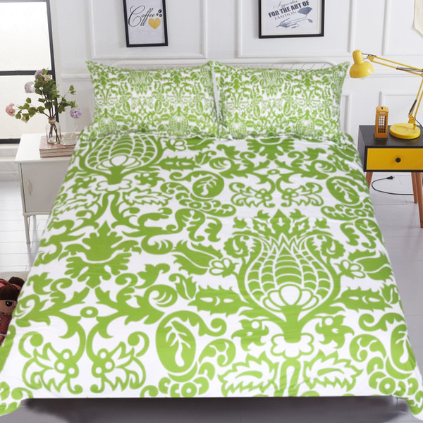 Floral Bedding Set Simple Style Duvet Cover With Pillowcase Green and White Bed Set 3-Piece Leaf Bedclothes Queen