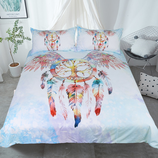 Dreamcatcher Bedding Set Feathers Print Duvet Cover Set Angel Wings Blue Home Textiles Colorful Bedclothes 3pcs