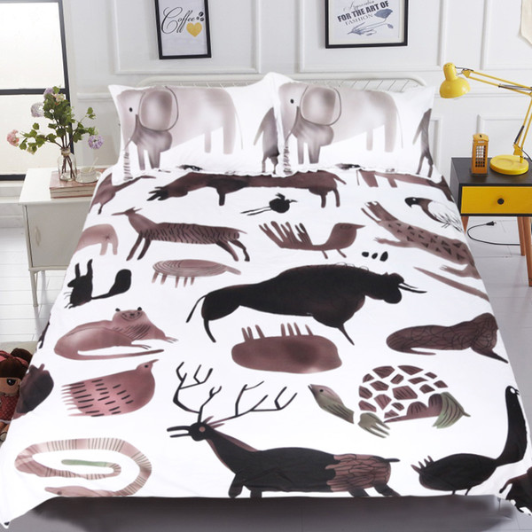 Wild Animals Bedding Set Cartoon Duvet Cover With Pillowcase for Kids Bed Set 3-Piece Elephant Elk Home Textiles