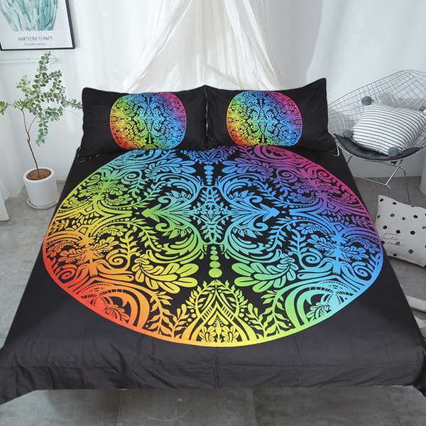 Bohemian Bedding Set Rainbow Color Bed Cover With Pillowcases Leaf Colorful Vintage Boho Bedclothes Adults 3-Piece