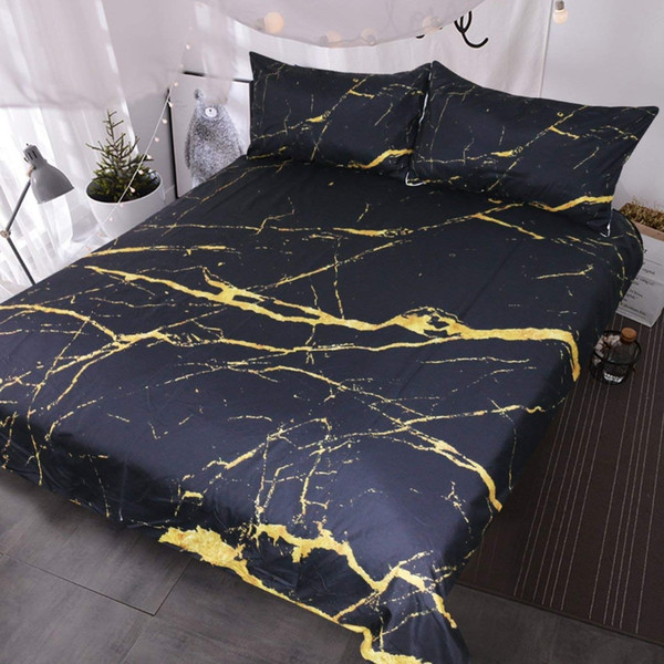 Duvet Cover Modern Faux Gold Glitter Black Marble Stone Bedding 3 Pieces Trendy Duvet Cover Set