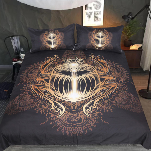 Golden Beetle Bedding Set Queen Insect Duvet Cover Set Paisley Boho Print Top Rated Black Bedclothes 3-Piece