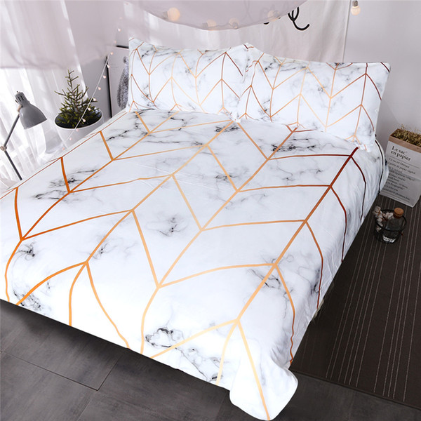 Marble Texture Bedding Set Black White Golden Duvet Cover Set 3-Piece Stylish Bed Cover Nature Inspired Bedclothes