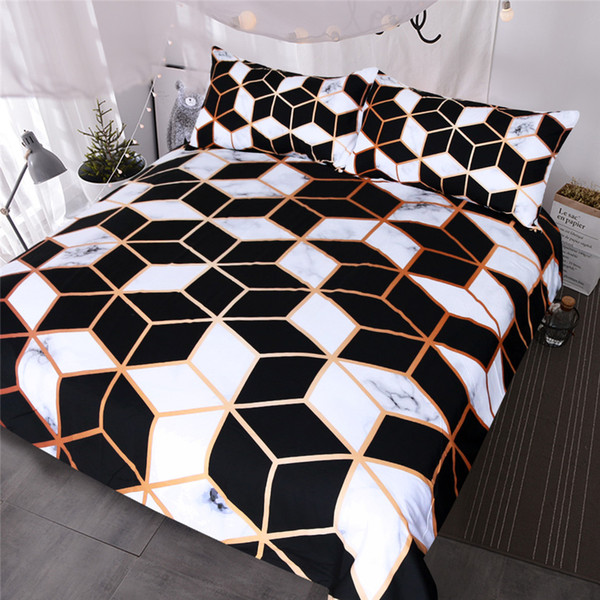 Geometric Bedding Set Black White Duvet Cover Set Marble Print Blocks Cube Bed Cover Fashionable Bedspreads Queen