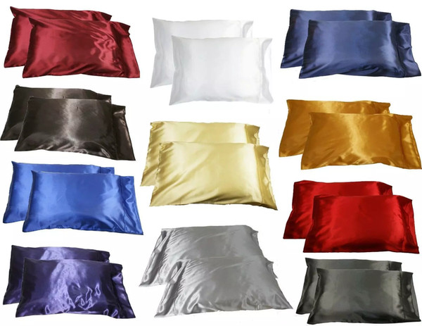 Wholesale- SALE !! 1pc New Queen/Standard Silk~y Satin Pillow Case Multiple Colors50