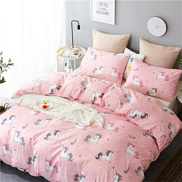 New Cartoon Unicorn Girls Duvet Cover Set for Kids Teens Girls Pink Animal Bedding Sets Queen Full Comforter Cover