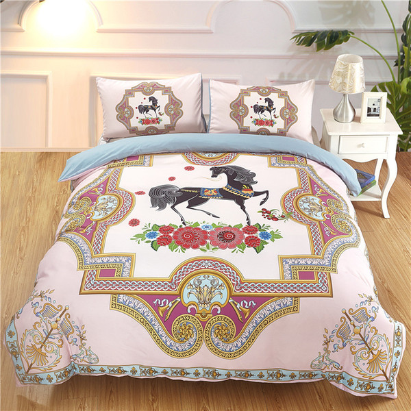 3D Print Horse Flower Duvet Cover Set for Kids Adults Girls Pink Blue Luxury Boho Cartoon Animal Bedding Sets