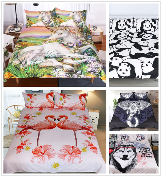 2018 Luxury 3D Animals Unicorn Flamingo Printed Bedding Set Comforter Duvet Cover 3 Piece Twin Full Queen Kids Adults Duvet Cover Sets