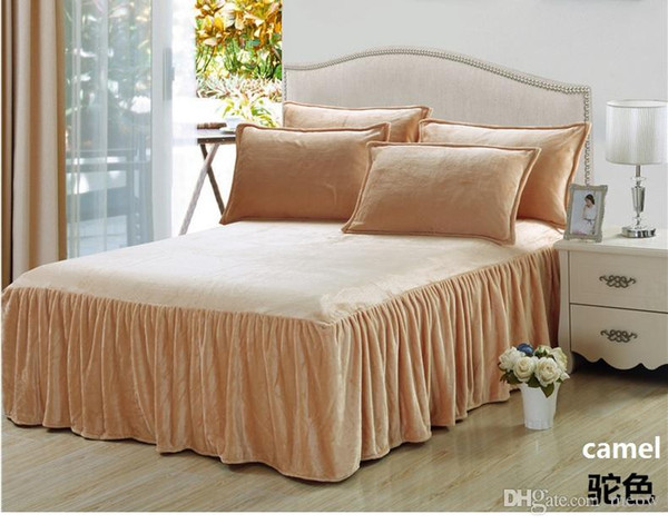 Ultra Soft Bedspread Cover Sheet Solid Color Bed Skirt Flannel Comfortable Machine Washable with elastic band to fix