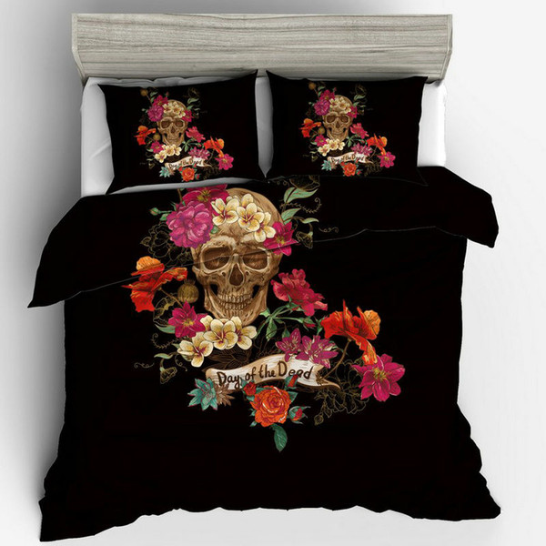 Floral Skeleton Bedding Set 3pcs Cute Creative Design Duvet Cover Pillowcases UK Size Single Double King