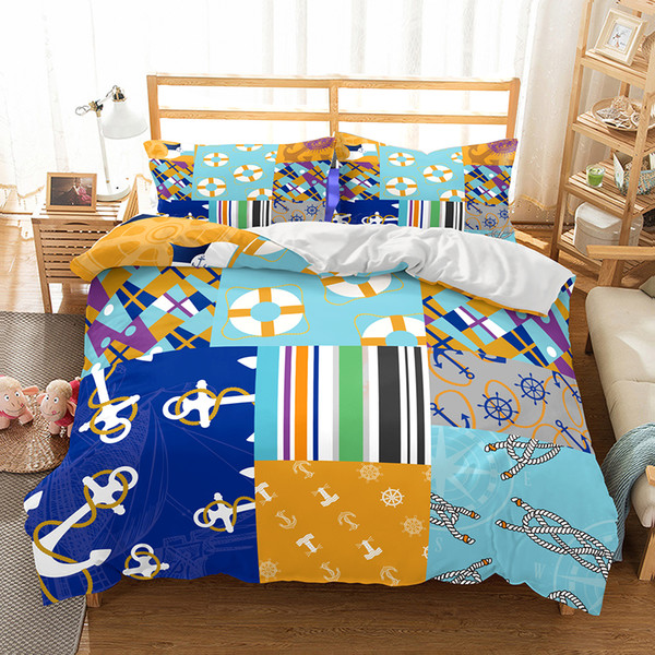 US Size Anchor Theme Digital Art Design Print Queen Bedding Set Pillowcase Quilt Bed clothes Duvet Cover