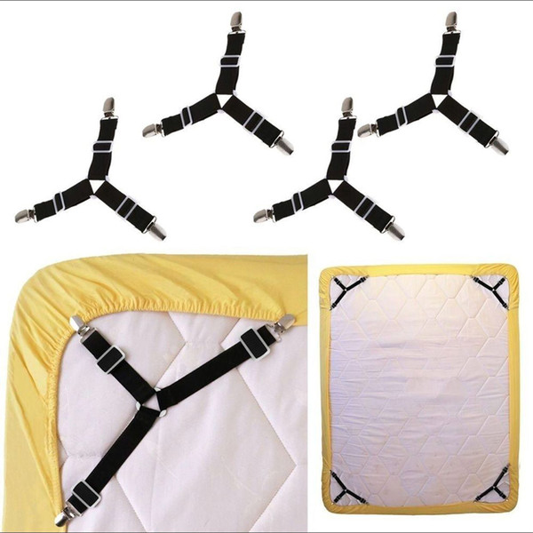 4PCS Bed Sheet Holder Straps Adjustable Triangle Sheet Straps Fitted Sheet Straps Suspenders Fastener Grippers Corner Holder for King Queen