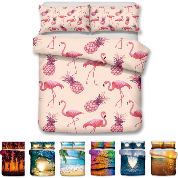 Pineapple Flamingo Art Design Print Queen Bedding Set Pillow Case Quilt Bedclothes Duvet Cover No Filler