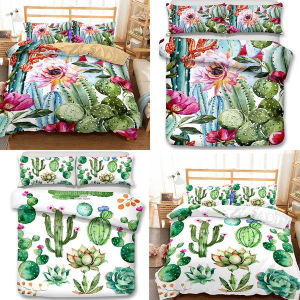 3D Reactive Print Bedding Sets Flower Bedclothes Cactus 3pcs Queen Size