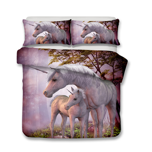 3D Unicorn Mother and Child Pattern Printed Bedding Sets All Sizes Pillow Case Quilt Cover Duvet Cover