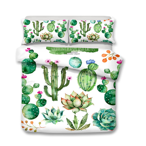 3D Cactus Reactive Art Design Print Bedding Sets Flower Bedclothes Cactus 3pcs Queen Size