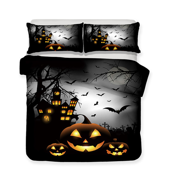 home Halloween Decor Castle Under The Moon and Weird Pumpkin Pattern Printed Bedding Sets All Sizes Pillow Case Quilt Cover Duvet Cover