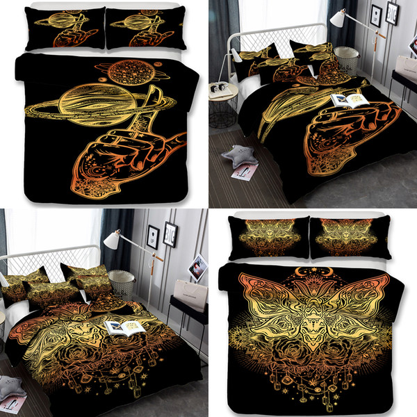 3d Sets Wholesale Black Bedding Set 3pcs Star and Cicada Duvet Covers Pillow Case King Size All Size