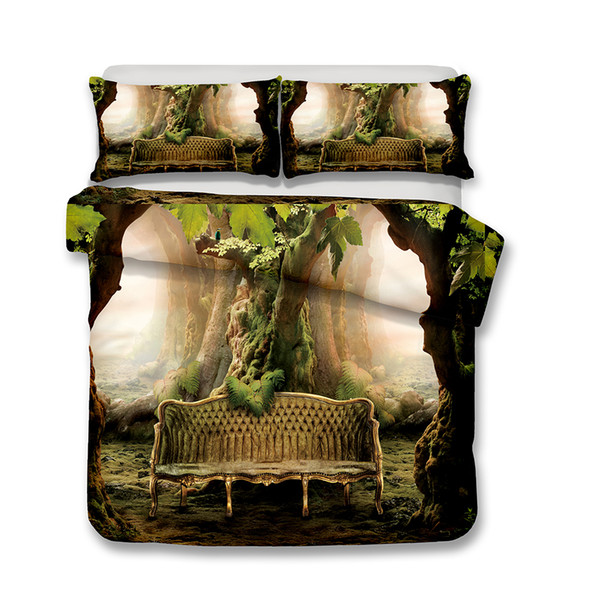 Wholesale 3D art design Bedding Set 3pcs Forest Hut Duvet Covers Pillow Case Queen Size T