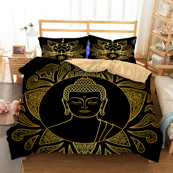 Lotus Buddha Head Pattern Printed Bedding Sets All Sizes Pillow Case Quilt Cover Bed Sheets Duvet Cover