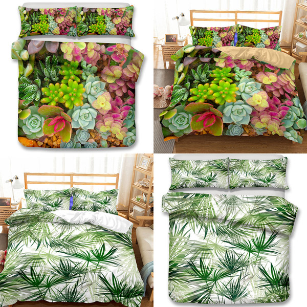 Wholesale - Aloe Pattern Bedding Set 3pcs Duvet Covers Pillow Case Bedclothes Set All Size