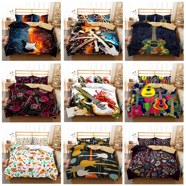 Wholesale - Art Guitar Pattern Bedding Set Queen 3pcs Duvet Covers Pillow Case Bedclothes Set