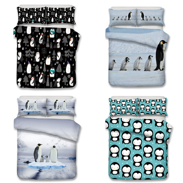 Penguin and Frog Pattern Bedding Set Twin Full Queen King Size Pillow Case Quilt Cover Duvet Cover No Filler