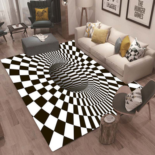 3D Soft Carpets Creative Geometry Optical Illusion Rug Bathroom Living Room Floor Anti-Slip Mat Bedroom Bedside Coffee Table Carpet Decor